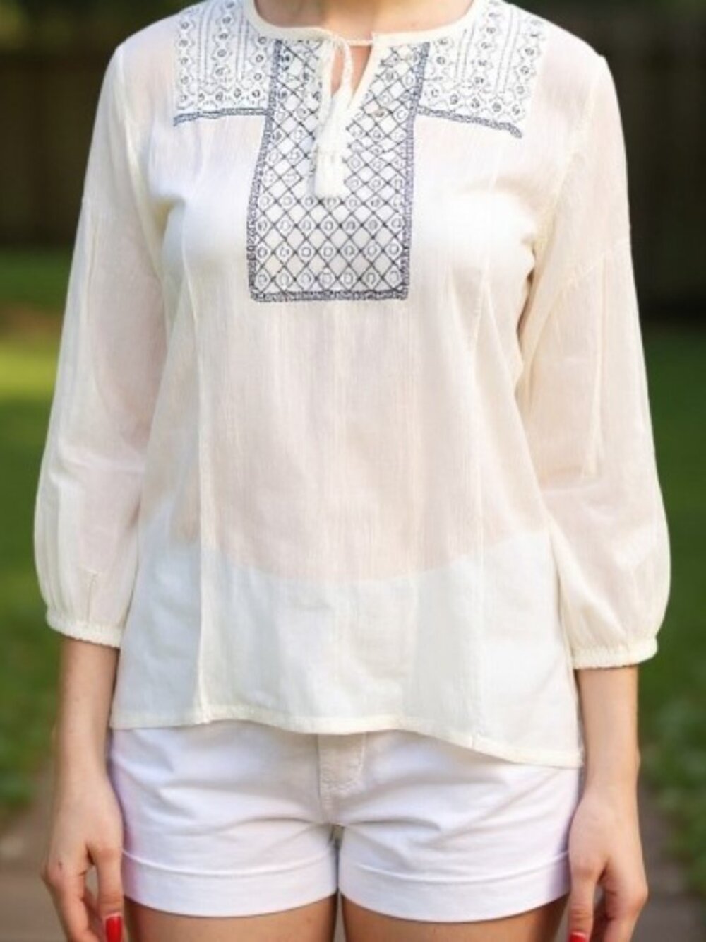3/4 Sleeve Beige Rayon Top